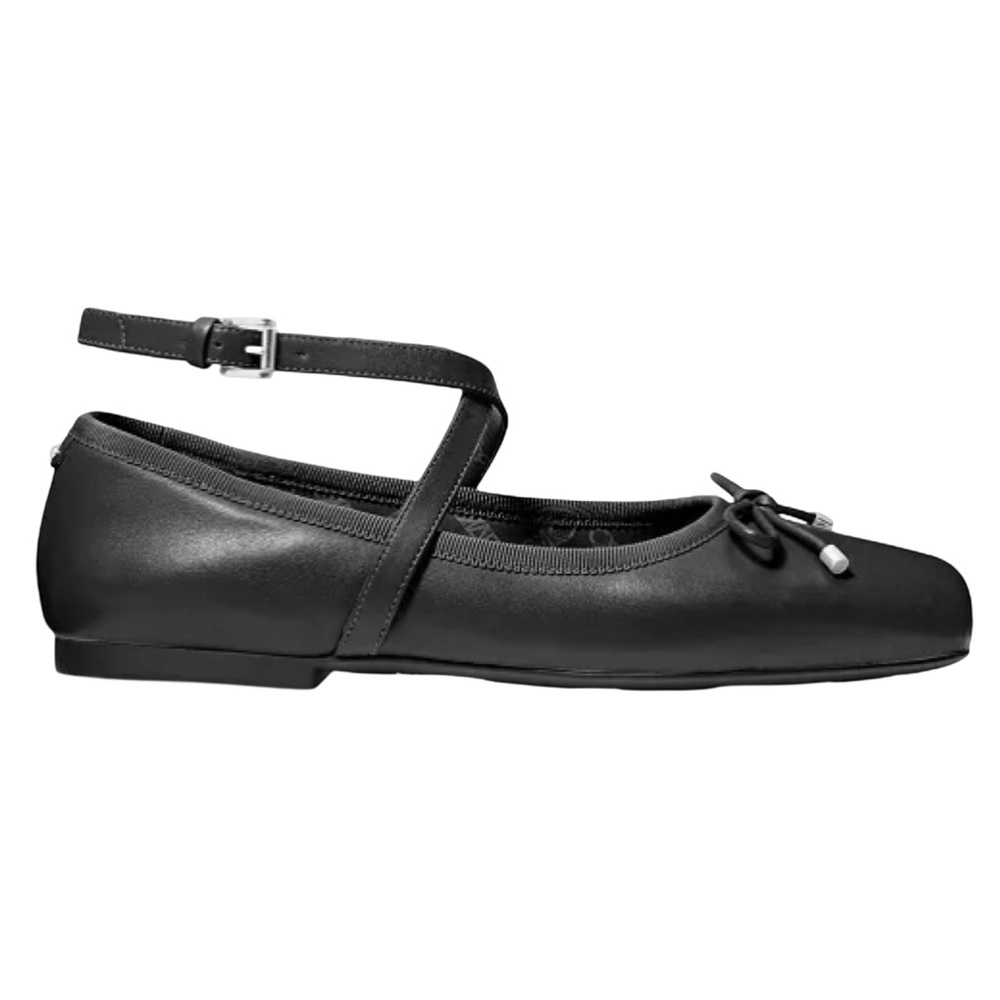 MICHAEL KORS • Black Collette Leather Flex Ballet Flat Shoes Includes Box